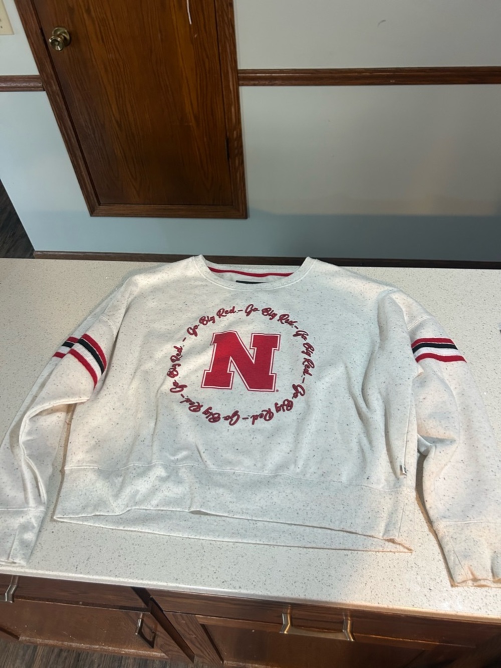 University of Nebraska Logo Crewneck Sweatshirt - White with Red Accents